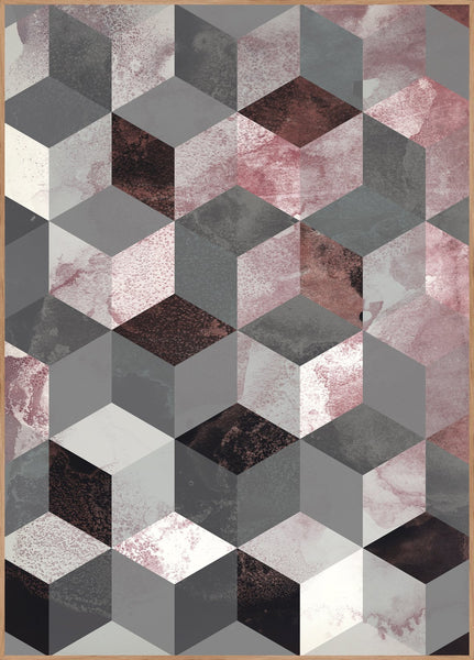 Cubes rose | INDRAMMET BILLEDE Indrammet billede ART COPENHAGEN 30x40 Egeramme 