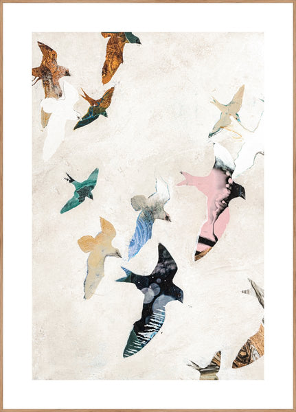 Abstract Birds 2 | INDRAMMET BILLEDE Indrammet billede ART COPENHAGEN 30x40 Egeramme 