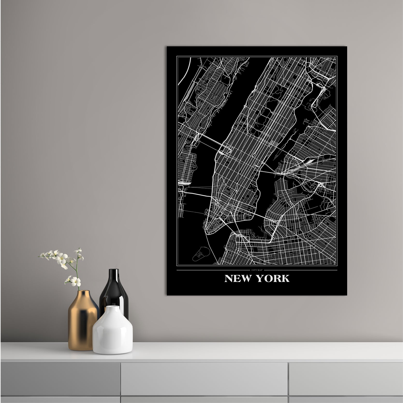 Map New York Black | INDRAMMET BILLEDE
