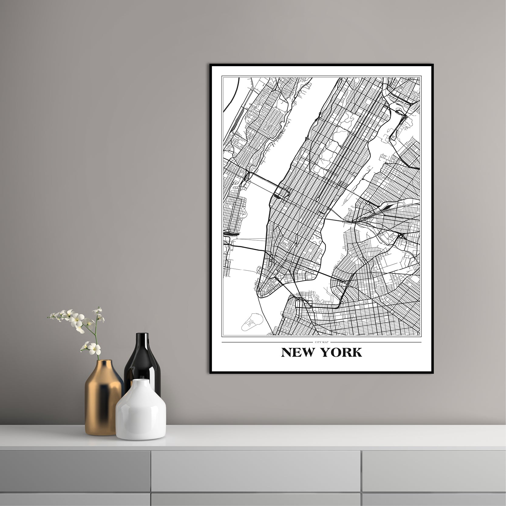 Map New York white | INDRAMMET BILLEDE