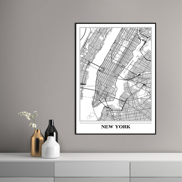 Map New York white | INDRAMMET BILLEDE Indrammet billede ART COPENHAGEN   