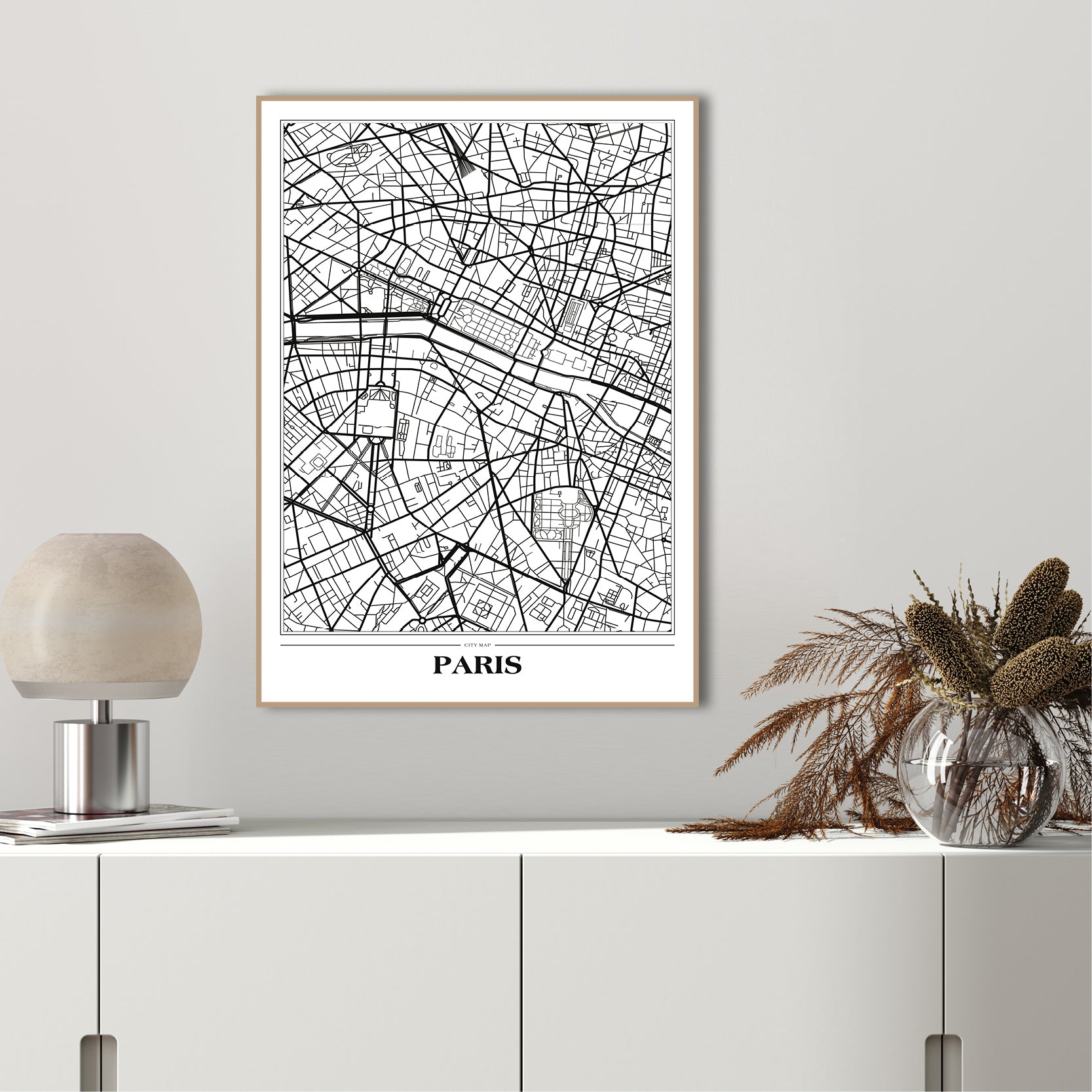Map Paris white | INDRAMMET BILLEDE Indrammet billede ART COPENHAGEN 30x40 Sort 