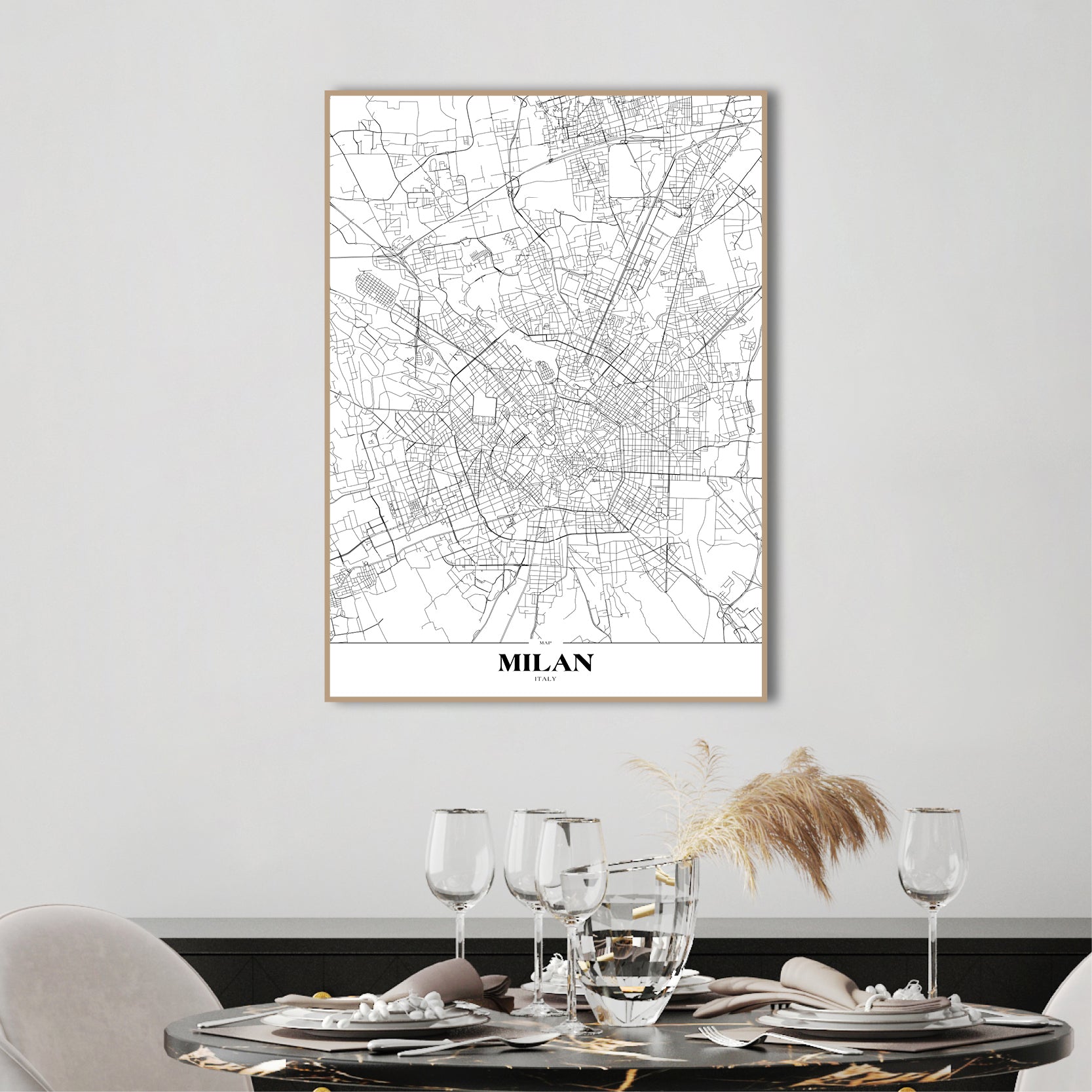 Map Milan | INDRAMMET BILLEDE Indrammet billede ART COPENHAGEN 30x40 Sort 