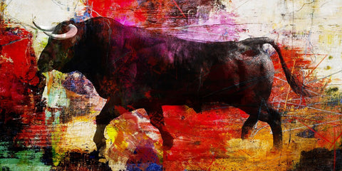 Colour Bull | Håndmalet Lærredstryk