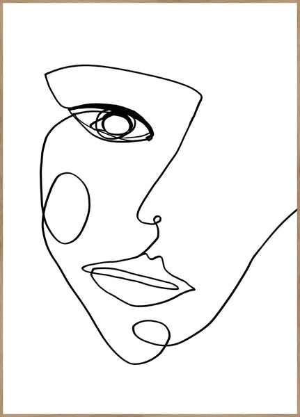 Face Line 2 | INDRAMMET BILLEDE Indrammet billede ART COPENHAGEN 30x40 Egeramme 