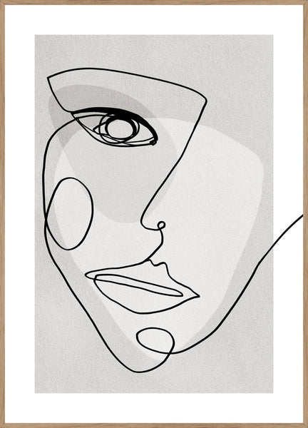 Face Line 4 | INDRAMMET BILLEDE Indrammet billede ART COPENHAGEN 30x40 Egeramme 