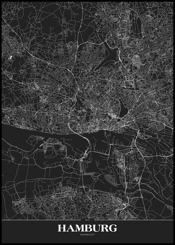 Map Hamburg black | INDRAMMET BILLEDE Indrammet billede ART COPENHAGEN 30x40 Sort 