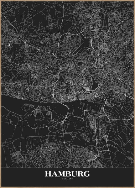 Map Hamburg black | INDRAMMET BILLEDE Indrammet billede ART COPENHAGEN 30x40 Egeramme 