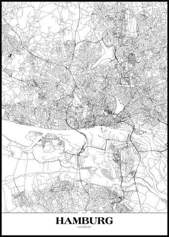 Map Hamburg | INDRAMMET BILLEDE Indrammet billede ART COPENHAGEN 30x40 Sort 