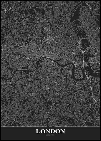 Map London black | INDRAMMET BILLEDE Indrammet billede ART COPENHAGEN 30x40 Sort 