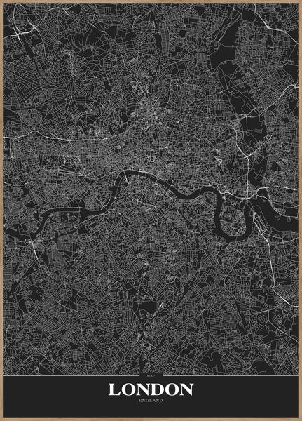 Map London black | INDRAMMET BILLEDE Indrammet billede ART COPENHAGEN 30x40 Egeramme 