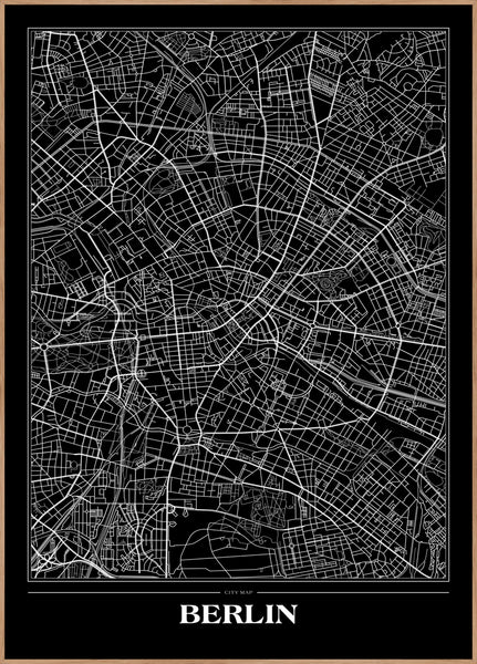 Map Berlin black | INDRAMMET BILLEDE Indrammet billede ART COPENHAGEN 30x40 Egeramme 