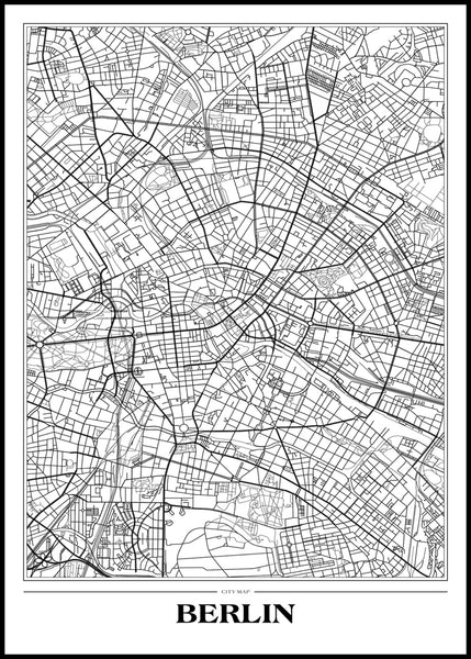 Map Berlin white | INDRAMMET BILLEDE Indrammet billede ART COPENHAGEN 30x40 Sort 