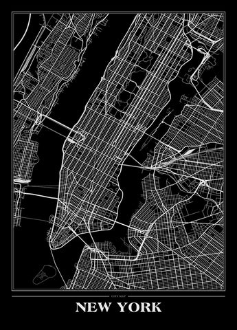Map New York Black | INDRAMMET BILLEDE Indrammet billede ART COPENHAGEN 30x40 Sort 