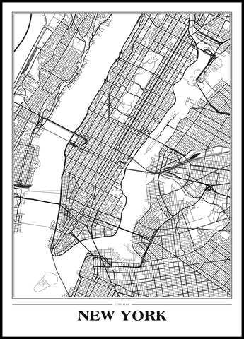 Map New York white | INDRAMMET BILLEDE Indrammet billede ART COPENHAGEN 30x40 Sort 