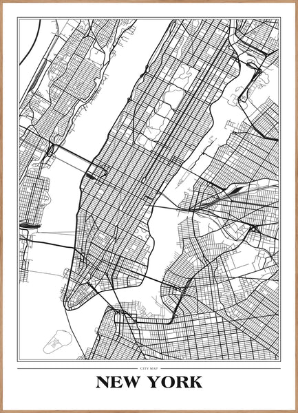 Map New York white | INDRAMMET BILLEDE Indrammet billede ART COPENHAGEN 30x40 Egeramme 