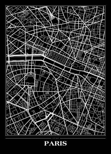 Map Paris Black | INDRAMMET BILLEDE Indrammet billede ART COPENHAGEN 30x40 Sort 