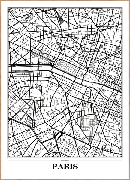 Map Paris white | INDRAMMET BILLEDE Indrammet billede ART COPENHAGEN 30x40 Egeramme 
