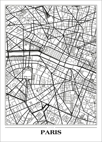 Map Paris white | PLAKAT Plakat ART COPENHAGEN   
