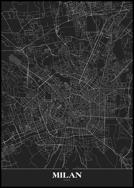 Map Milan black | INDRAMMET BILLEDE Indrammet billede ART COPENHAGEN 30x40 Sort 