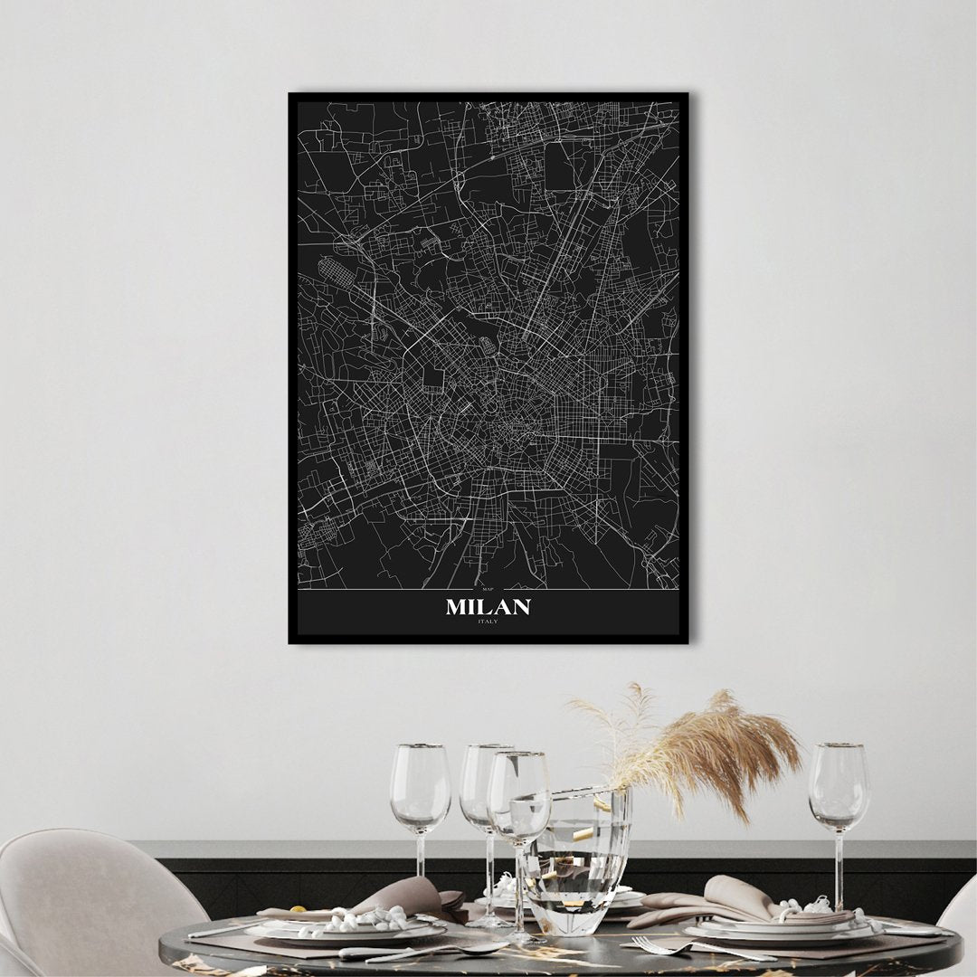 Map Milan black | PLAKAT Plakat ART COPENHAGEN   