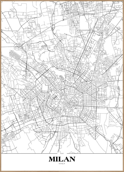 Map Milan | INDRAMMET BILLEDE Indrammet billede ART COPENHAGEN 30x40 Egeramme 