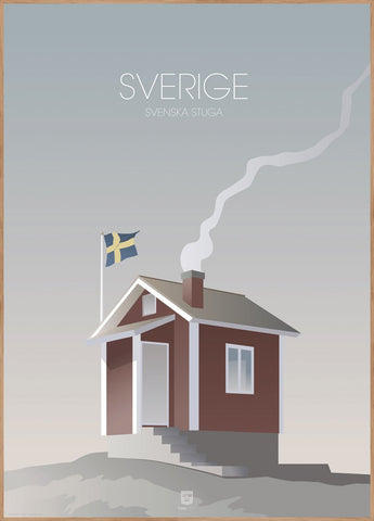 Sverige Stuga | INDRAMMET BILLEDE Indrammet billede ART COPENHAGEN 30x40 Egeramme 