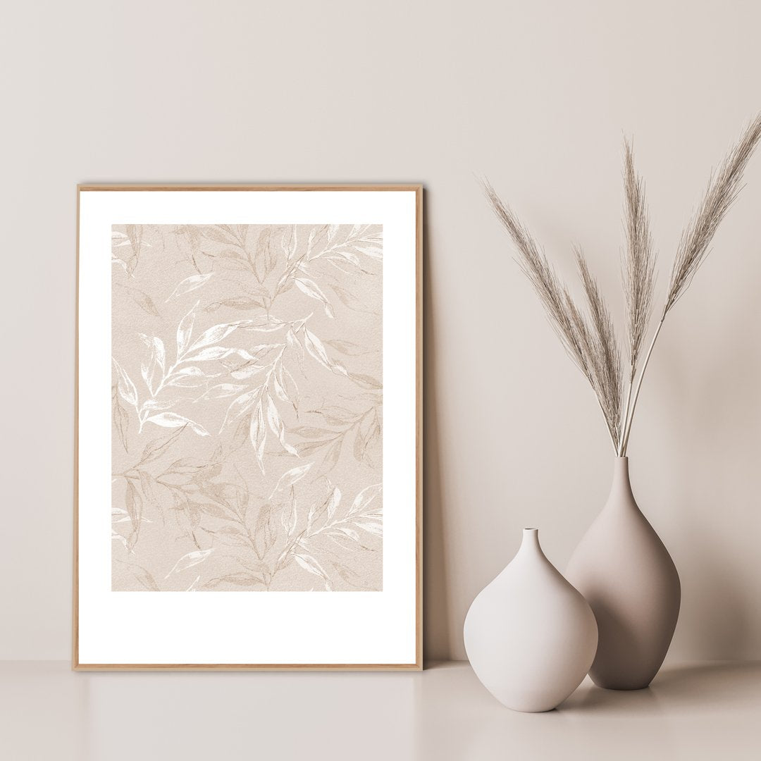 White Leaves 1 | INDRAMMET BILLEDE Indrammet billede ART COPENHAGEN 30x40 Egeramme 