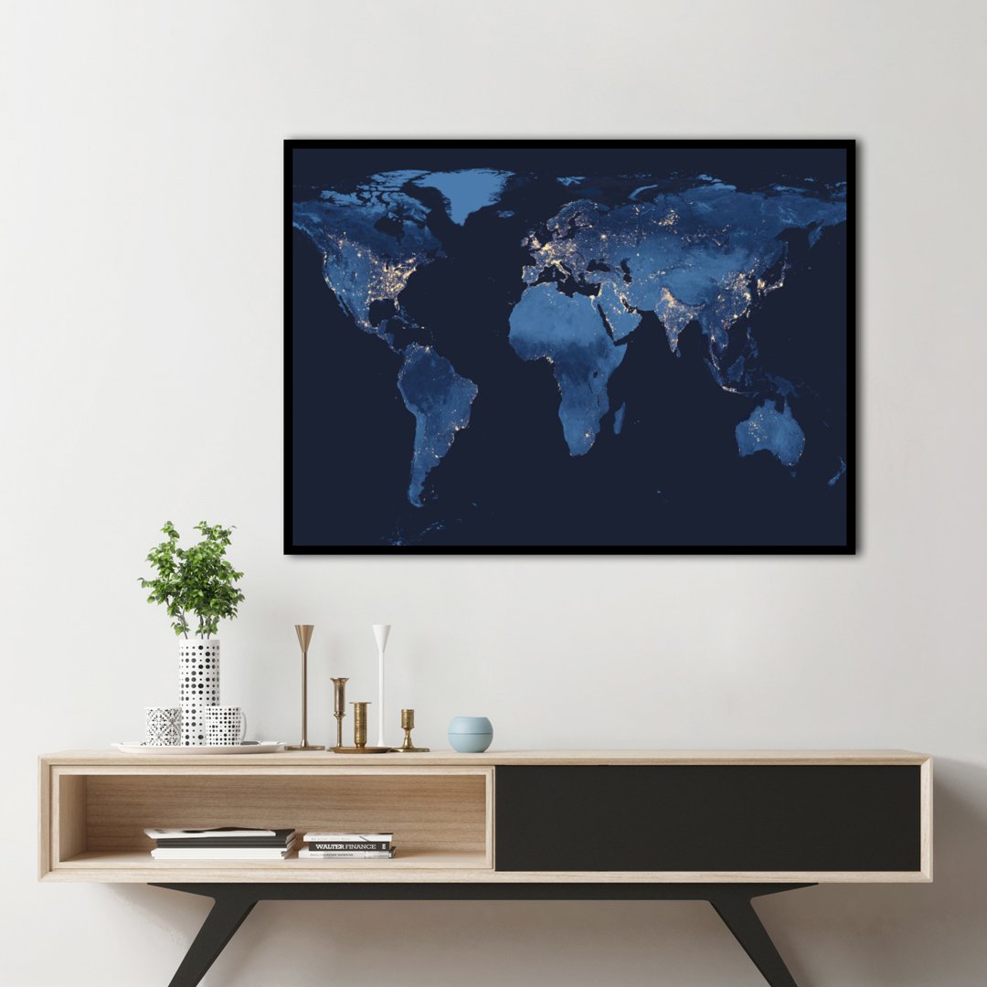 World by night | INDRAMMET BILLEDE Indrammet billede ART COPENHAGEN 30x40 Sort 