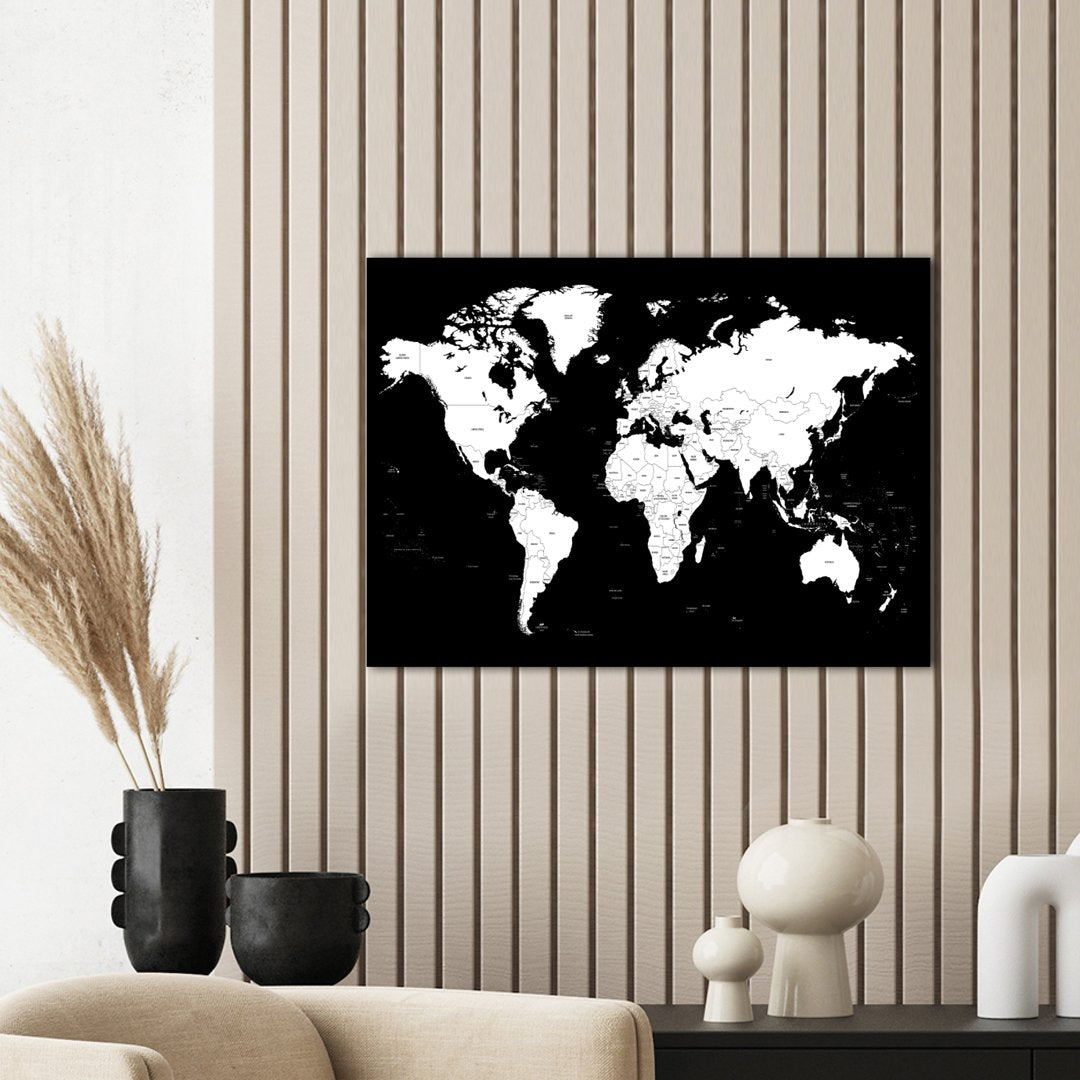 Worldmap Black | INDRAMMET BILLEDE Indrammet billede ART COPENHAGEN 30x40 Sort 