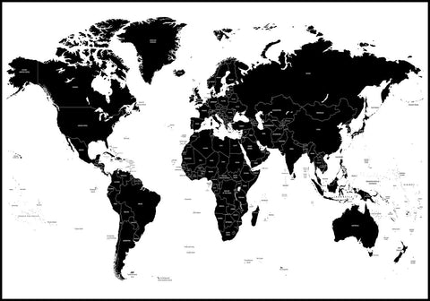 Worldmap White | INDRAMMET BILLEDE Indrammet billede ART COPENHAGEN 30x40 Sort 