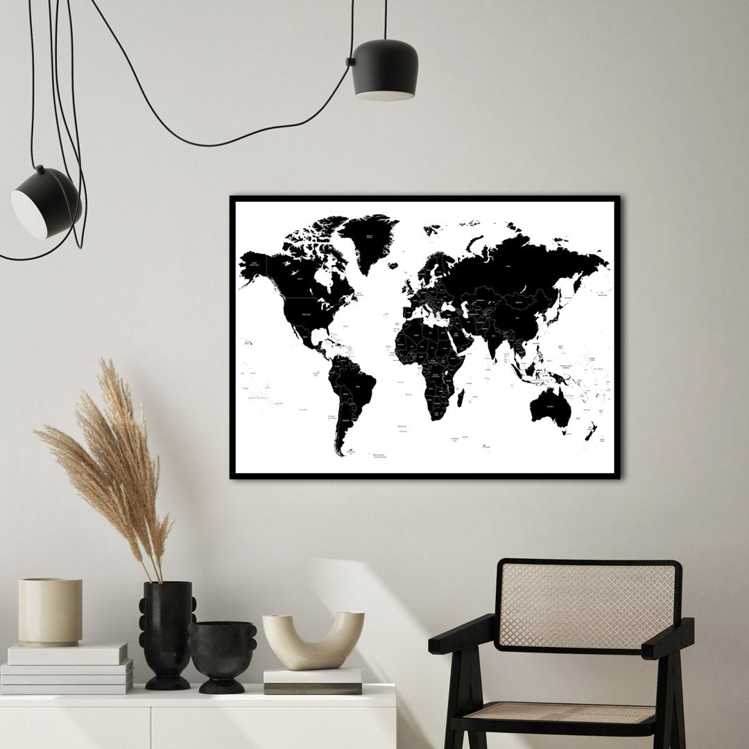 Worldmap White | INDRAMMET BILLEDE Indrammet billede ART COPENHAGEN 30x40 Sort 